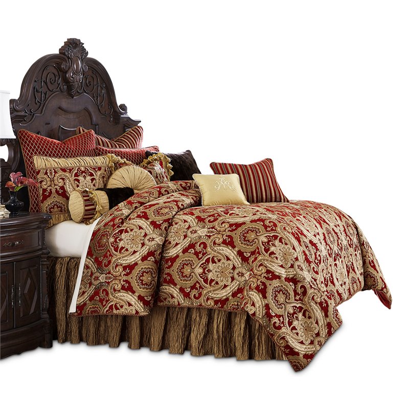 Michael Amini Lafayette 12-piece Fabric Queen Comforter Set in Red/Gold