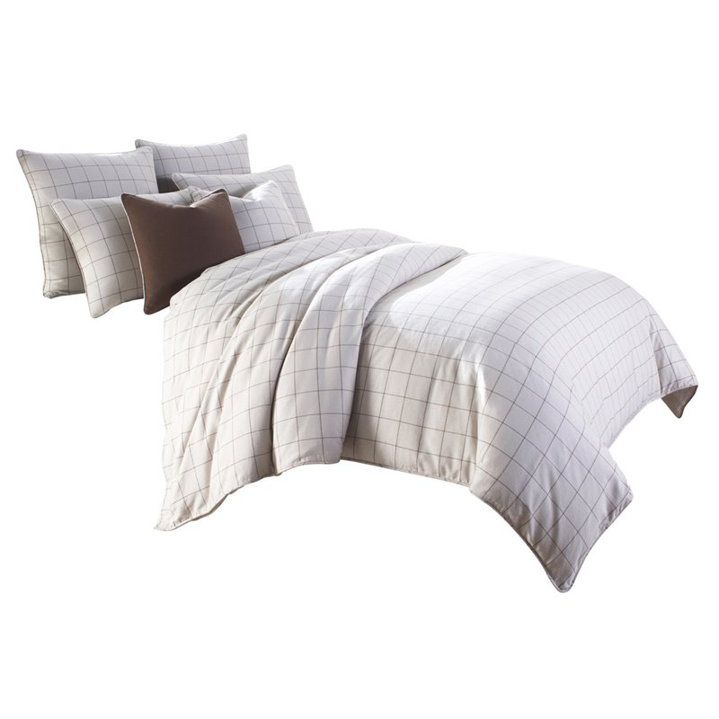 Michael Amini Manchester 7-Piece Queen Cotton & Linen Duvet Set in Cream