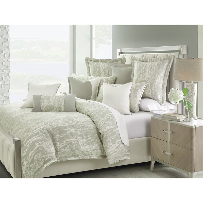 Michael Amini Marvel 9-piece Oversized Fabric Queen Duvet Set in Mist Green
