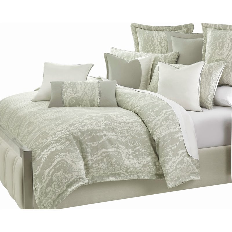 Michael Amini Marvel 9-piece Oversized Fabric Queen Duvet Set in Mist Green