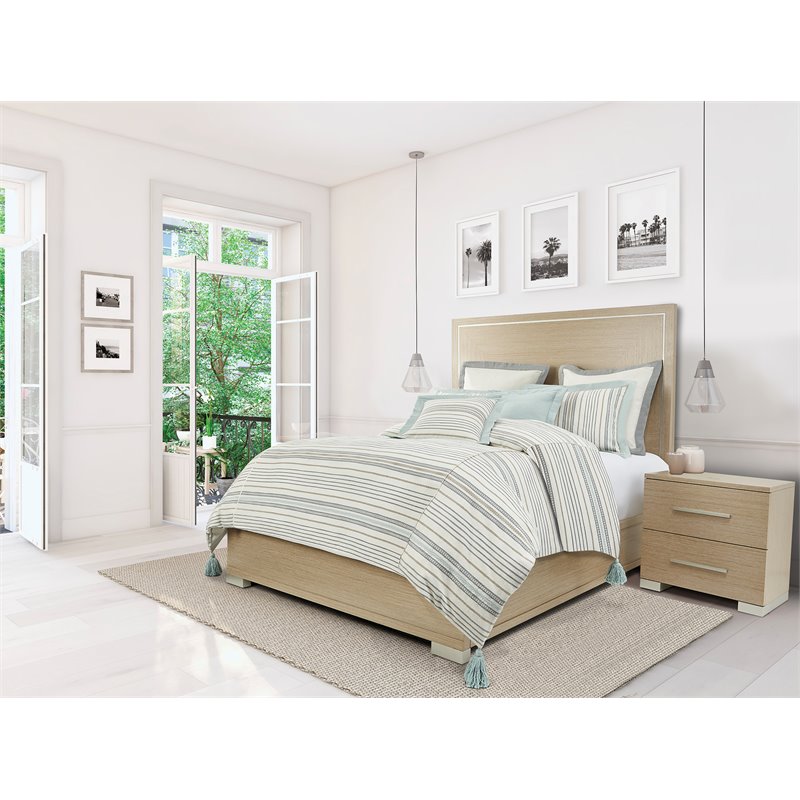 Michael Amini Max 7-piece Stripe Design Cotton Queen Duvet Set in Natural/Blue
