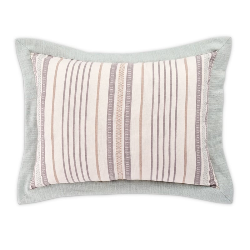 Michael Amini Max 7-piece Stripe Design Cotton Queen Duvet Set in Natural/Blue