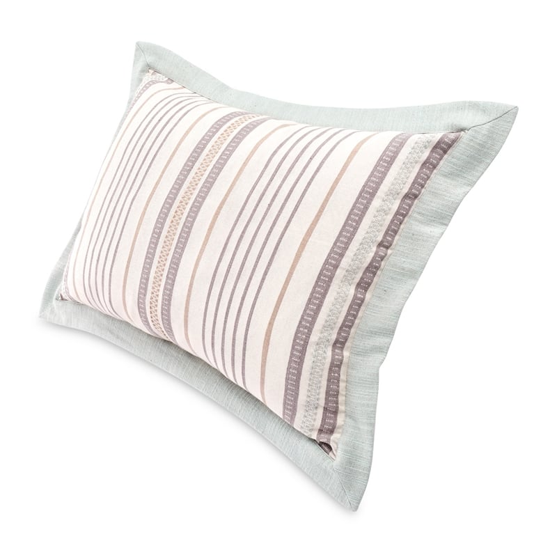 Michael Amini Max 7-piece Stripe Design Cotton Queen Duvet Set in Natural/Blue