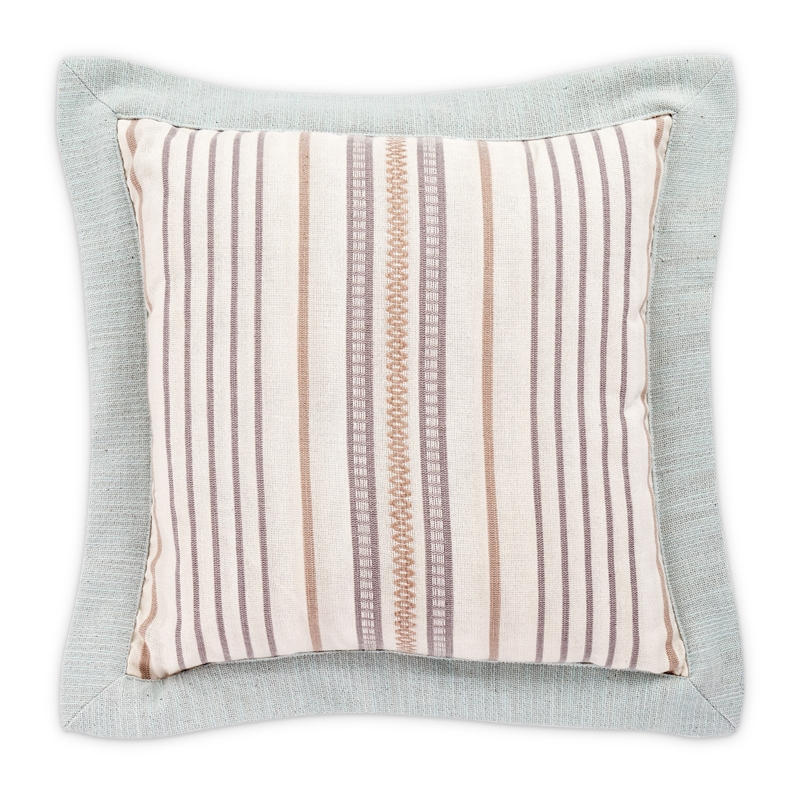 Michael Amini Max 7-piece Stripe Design Cotton Queen Duvet Set in Natural/Blue