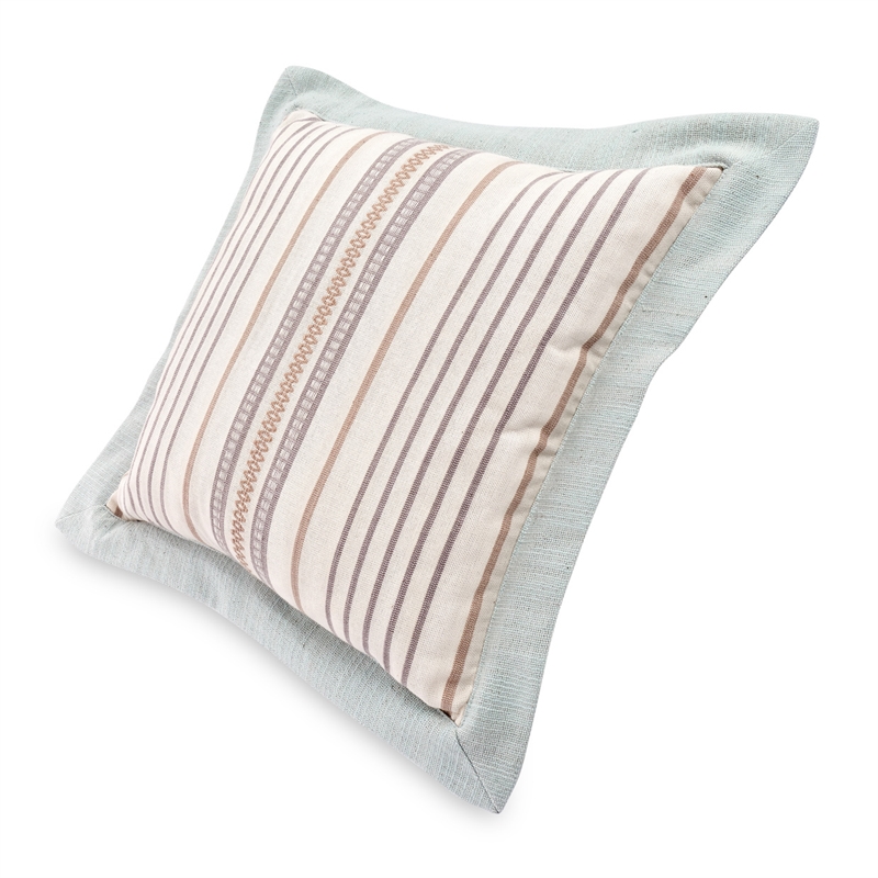Michael Amini Max 7-piece Stripe Design Cotton Queen Duvet Set in Natural/Blue