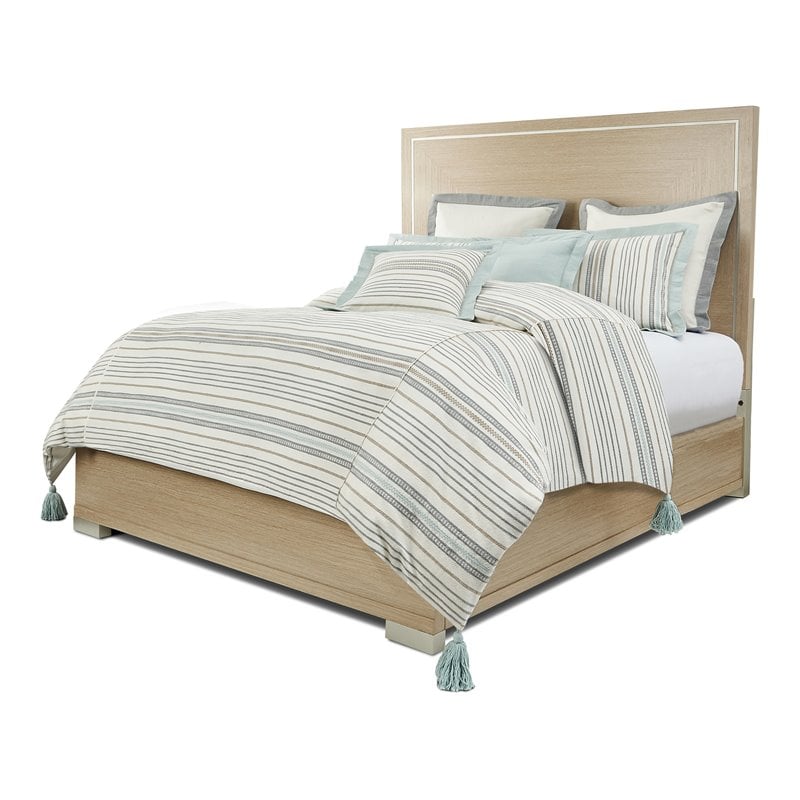 Michael Amini Max 7-piece Stripe Design Cotton Queen Duvet Set in Natural/Blue