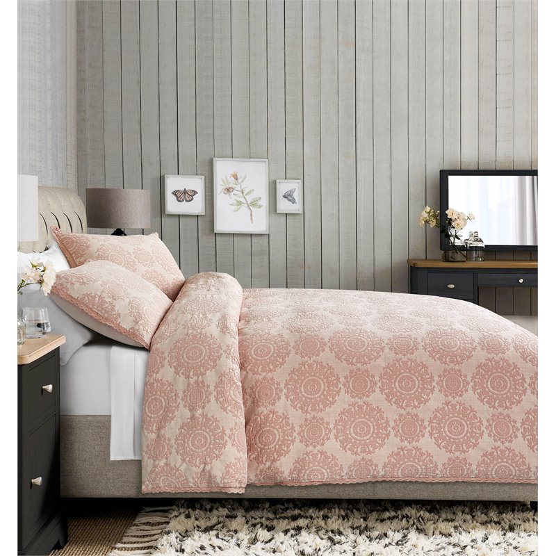 Michael Amini McKinley 2-piece Jacquard Cotton Twin Duvet Set in Quartz Pink