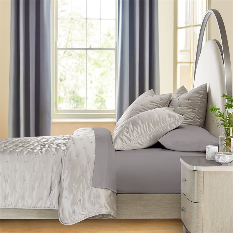 Michael Amini Messina 3-piece Embroider Fabric Queen Quilt Set in Gray/Platinum