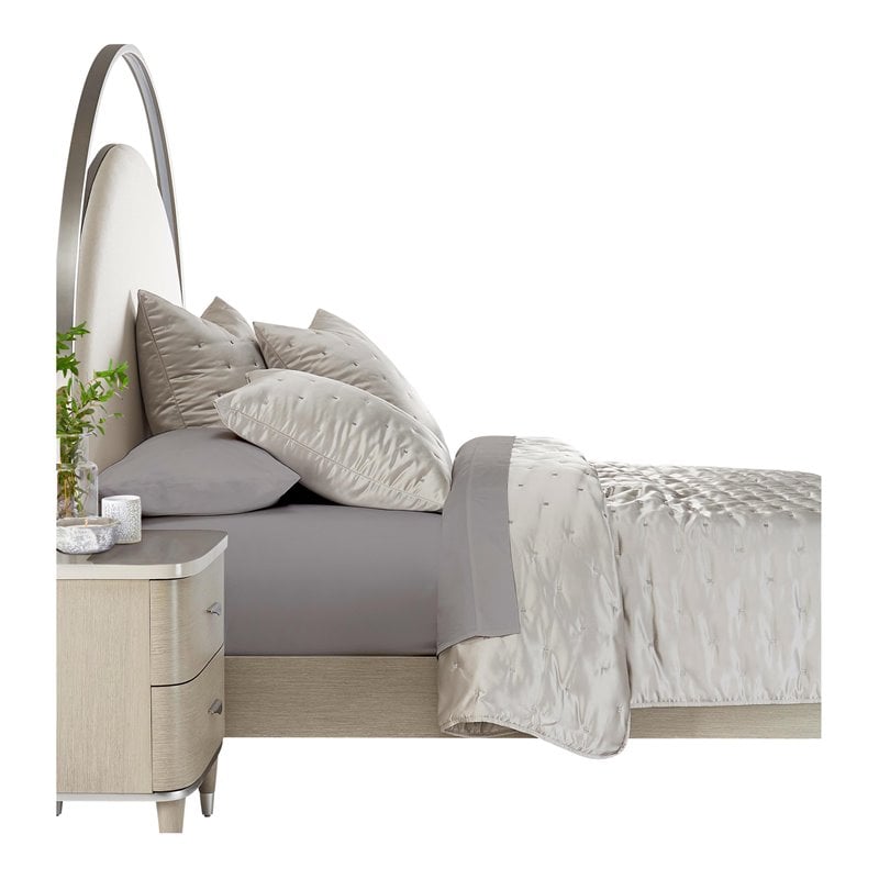 Michael Amini Messina 4-piece Embroidered Fabric King Quilt Set in Gray/Platinum