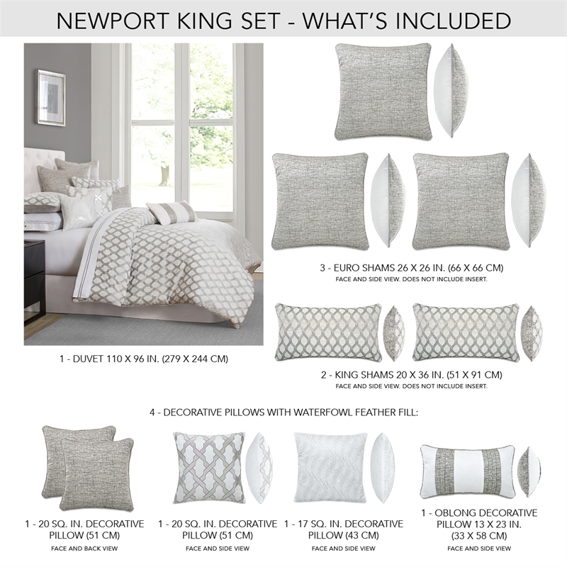 Michael Amini Newport 10-piece Fabric King Comforter Set in Gray/Platinum