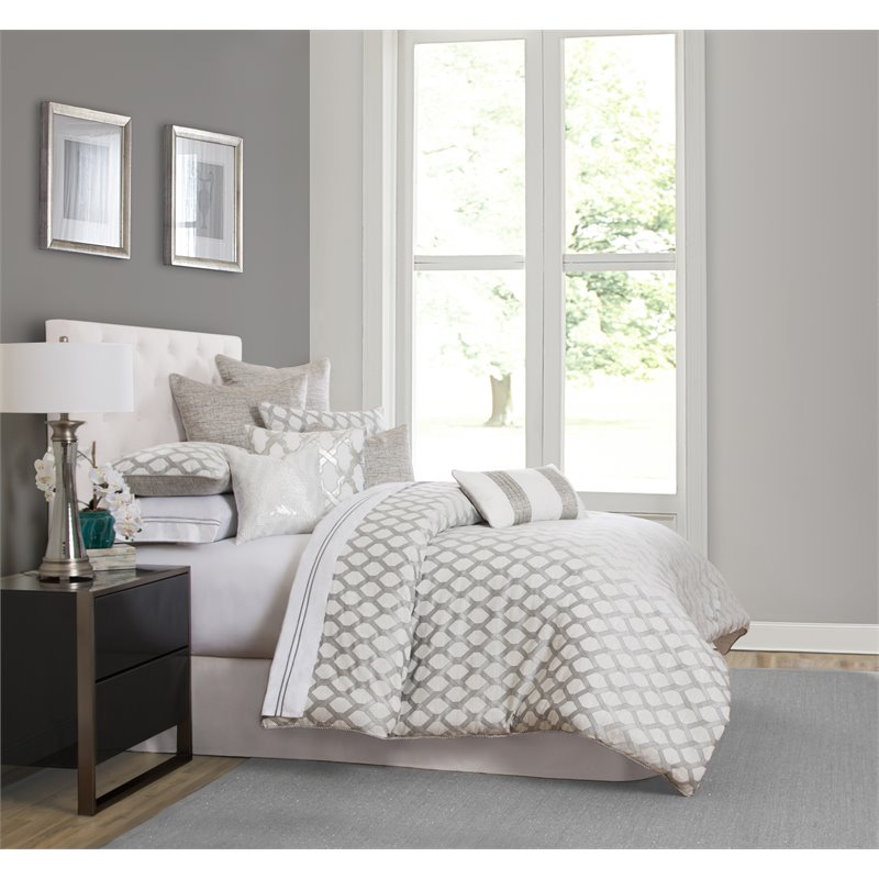 Michael Amini Newport 9-piece Fabric Queen Comforter Set in Gray/Platinum