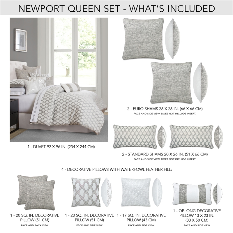 Michael Amini Newport 9-piece Fabric Queen Comforter Set in Gray/Platinum