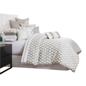 Michael Amini Newport 9-piece Fabric Queen Comforter Set in Gray/Platinum