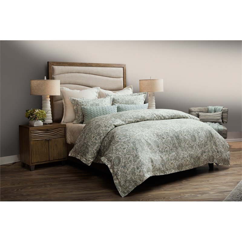 Michael Amini Northridge 7-piece Fabric Queen Duvet Set in Spa Blue/Natural