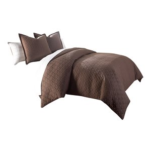 Michael Amini Leigh 3-piece Pebble Stitch Fabric King Duvet Set in Cocoa