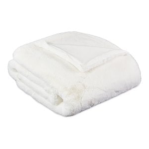 Michael Amini Hopps 54&quotx72&quot Plush Faux Fur Fabric Throw in Cloud White