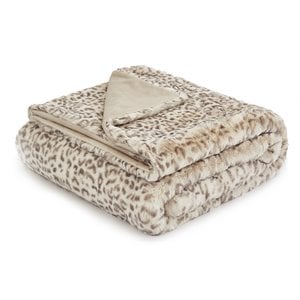 Michael Amini Snow Leopard 54x72&quot Plush Faux Fur Fabric Throw in Natural