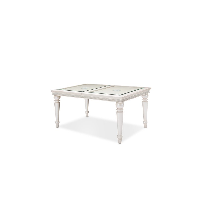 Michael Amini Glimmering Heights Contemporary Wood & Glass Dining Table in Ivory