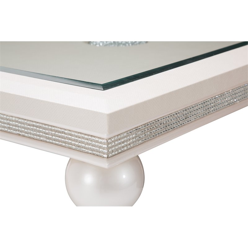 Michael Amini Glimmering Heights Contemporary Wood & Glass Dining Table in Ivory