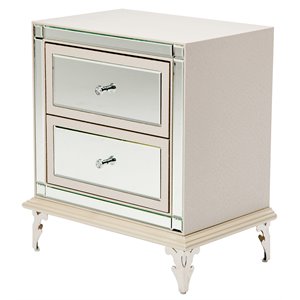 michael amini hollywood loft upholstered wood & glass nightstand in frost ivory