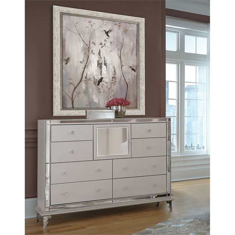 Michael Amini Hollywood Loft Upholstered Dresser in Frost Ivory
