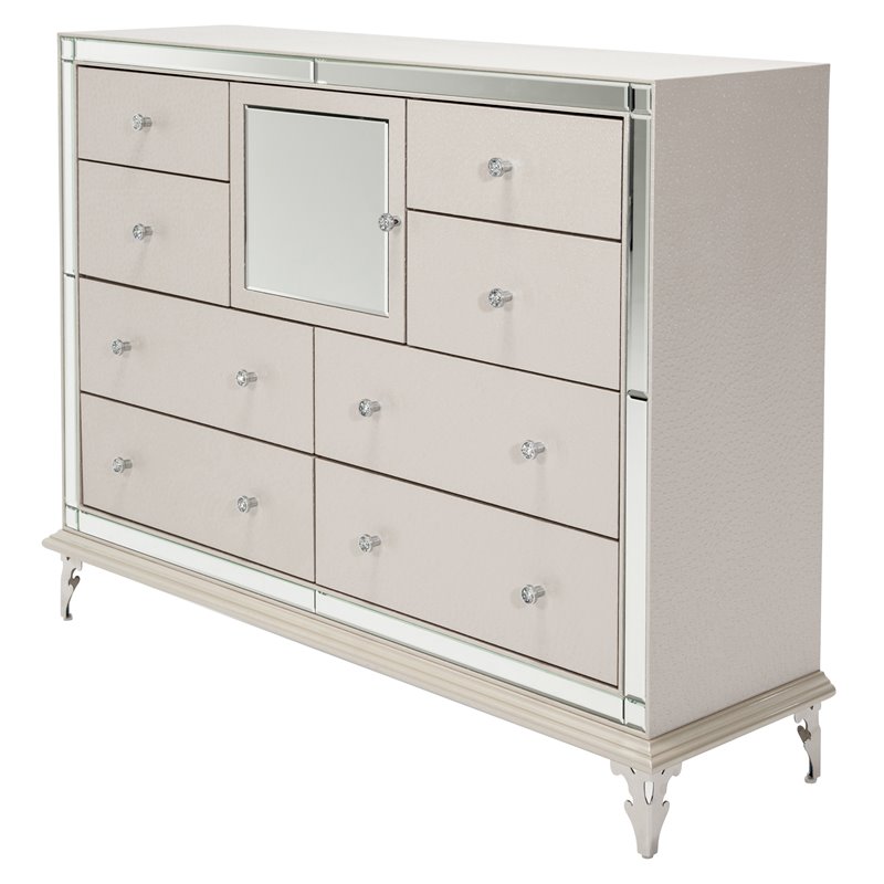 Michael Amini Hollywood Loft Upholstered Dresser in Frost Ivory