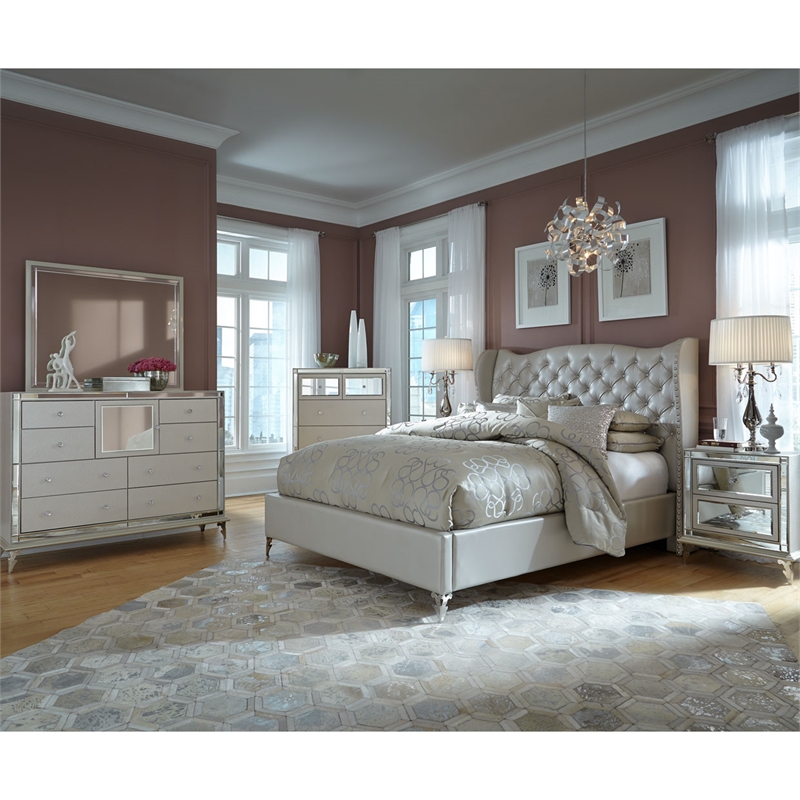 Michael Amini Hollywood Loft Dresser with Mirror in Frost Ivory