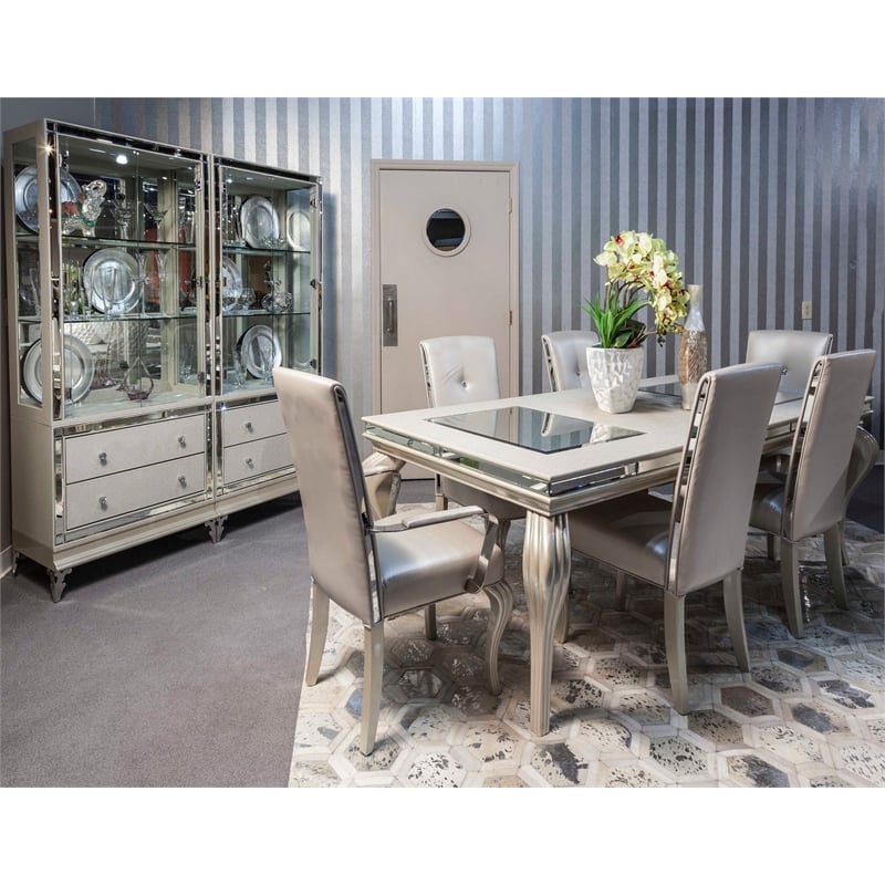 Michael Amini Hollywood Loft Wood & Glass Dining Table in Frost Ivory