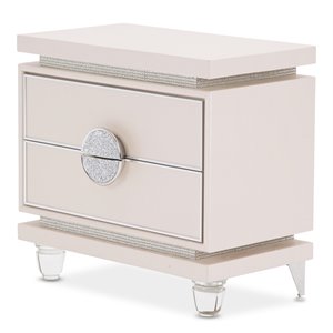 michael amini glimmering heights upholstered wood & vinyl nightstand in ivory