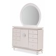 Michael Amini Glimmering Heights Upholstered Wood Dresser w/ Mirror in Ivory