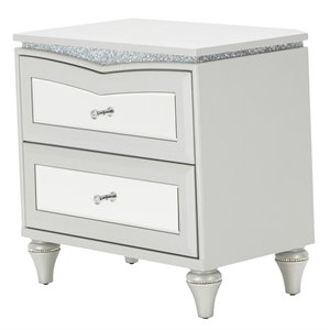 michael amini melrose plaza upholstered wood & glass nightstand in dove gray