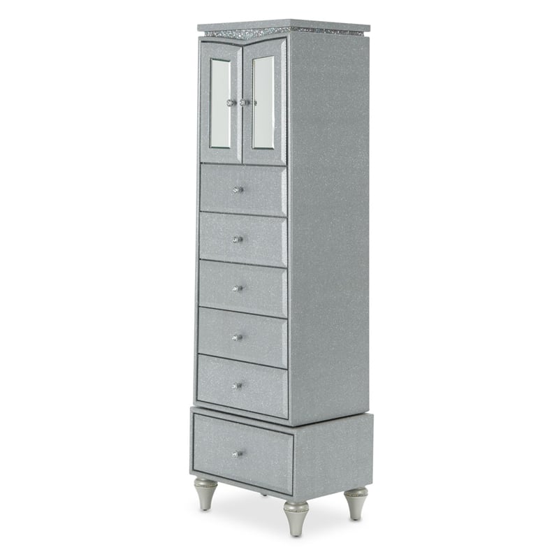 Michael Amini Melrose Plaza Wood & Glass Swivel Lingerie Chest in Dove Gray