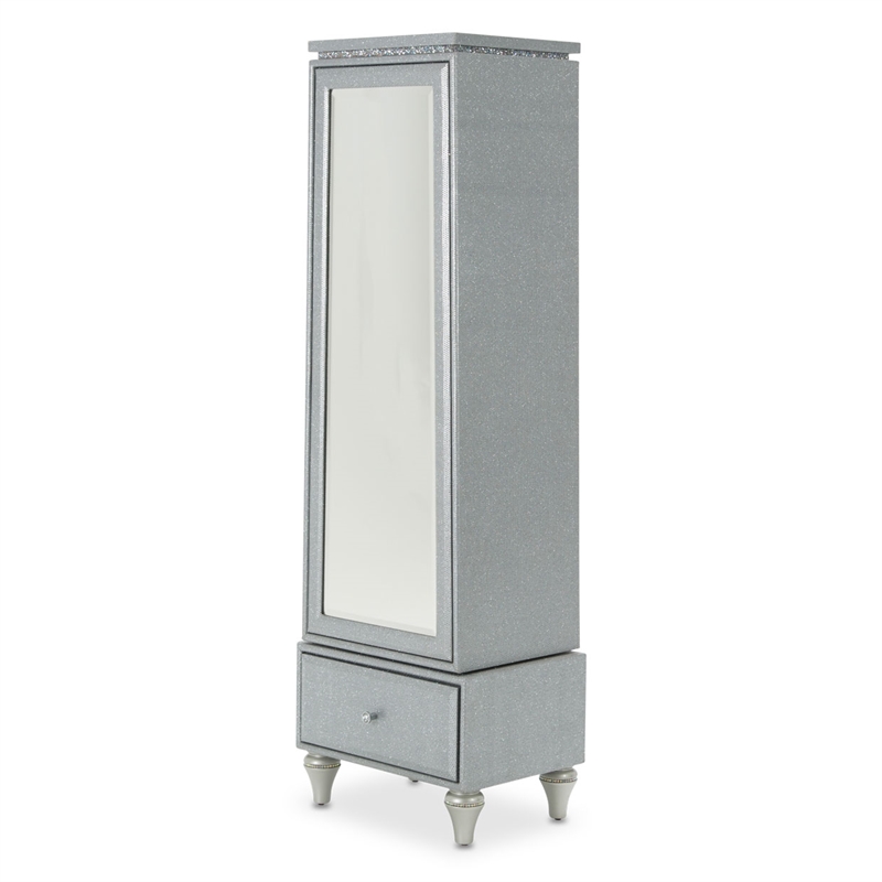 Michael Amini Melrose Plaza Wood & Glass Swivel Lingerie Chest in Dove Gray