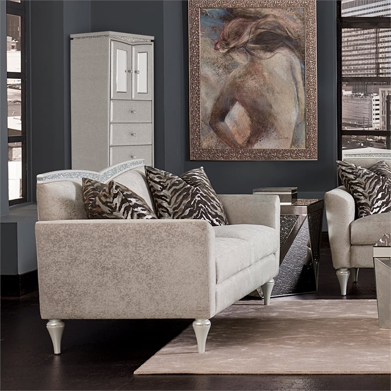 Michael Amini Melrose Plaza Wood & Glass Swivel Lingerie Chest in Dove Gray