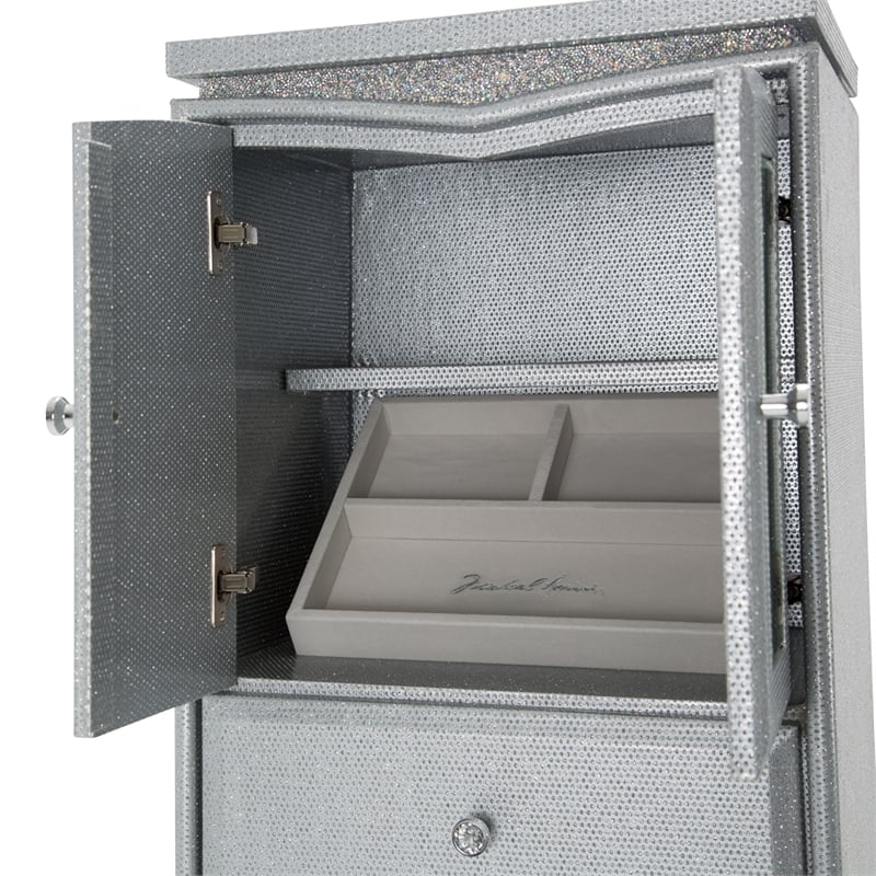 Michael Amini Melrose Plaza Wood & Glass Swivel Lingerie Chest in Dove Gray