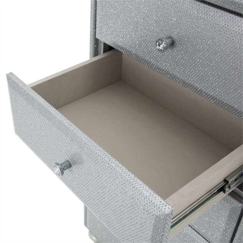 Michael Amini Melrose Plaza Wood & Glass Swivel Lingerie Chest in Dove Gray