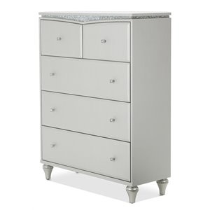 michael amini melrose plaza upholstered 5-drawer wood & vinyl chest in dove gray