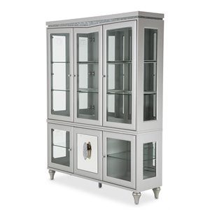 michael amini melrose plaza contemporary wood & glass china cabinet in dove gray