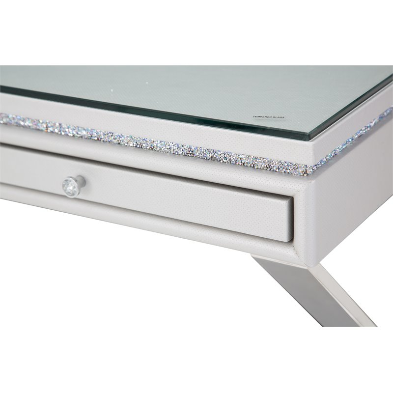 Michael Amini Melrose Plaza Contemporary Wood & Glass Writing Desk in Dove Gray