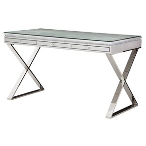 Michael Amini Melrose Plaza Contemporary Wood & Glass Writing Desk in Dove Gray