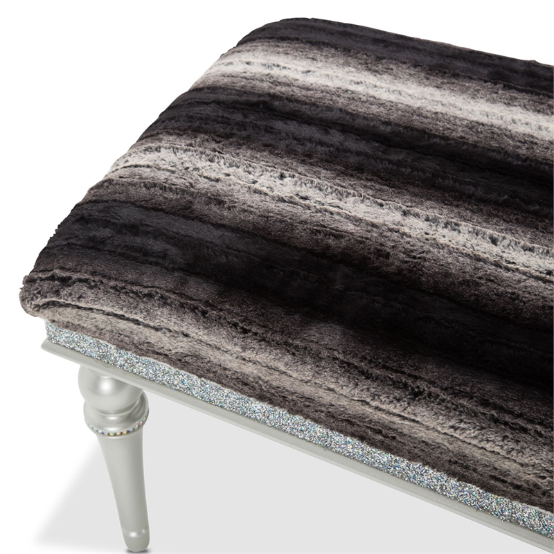 Michael Amini Melrose Plaza Contemporary Wood & Velvet Bed Bench in Dove Gray