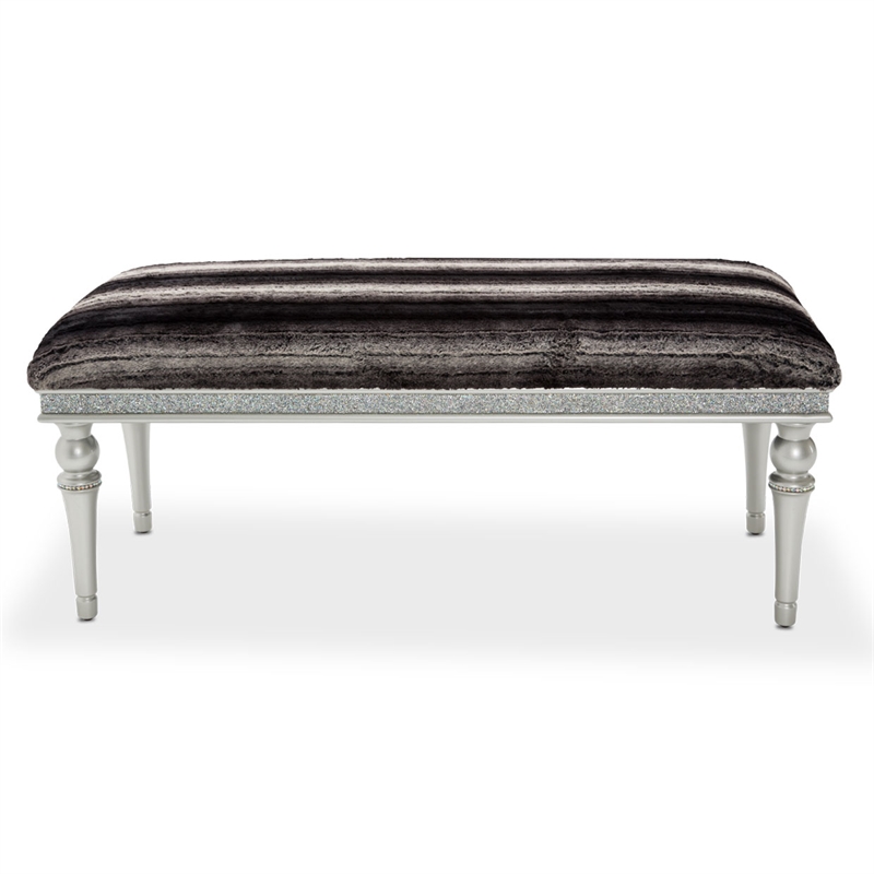 Michael Amini Melrose Plaza Contemporary Wood & Velvet Bed Bench in Dove Gray