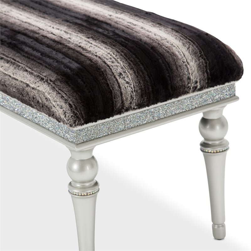 Michael Amini Melrose Plaza Contemporary Wood & Velvet Bed Bench in Dove Gray