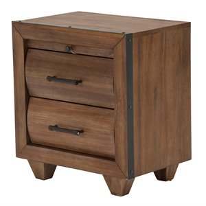 michael amini brooklyn walk 2-drawer wood/metal nightstand in burnt umber brown