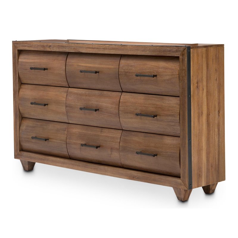 Michael Amini Brooklyn Walk Wood & Metal Dresser - Burnt Umber Brown