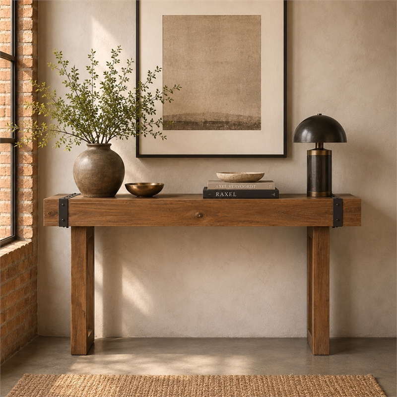Michael Amini Brooklyn Walk Wood & Metal Console Table - Burnt Umber Brown