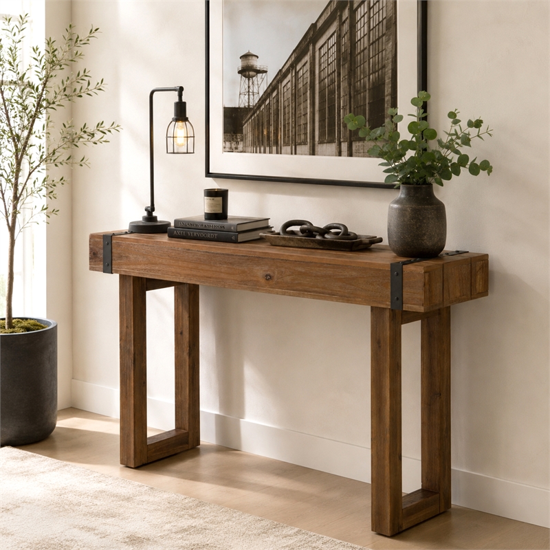 Michael Amini Brooklyn Walk Wood & Metal Console Table - Burnt Umber Brown