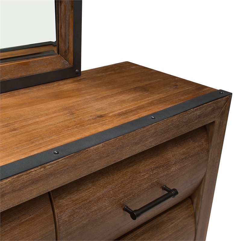 Michael Amini Brooklyn Walk Wood Dresser with Mirror - Burnt Umber Brown
