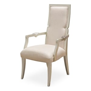 Michael Amini Camden Court 19&quot Wood/Linen Fabric Dining Arm Chair in Pearl Ivory