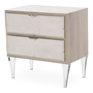 michael amini camden court contemporary wood nightstand in ivory pearl & taupe
